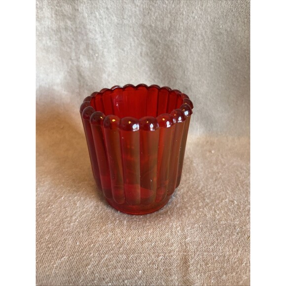 VTG Beautiful Ruby Red Small Rigged Glass Art Deco Toothpick or Candle Holder - Picture 2 of 8